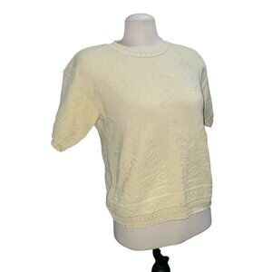 Carriage Court Vintage100% Cotton White Short-Sleeve Knit Sweater Sz Large Women